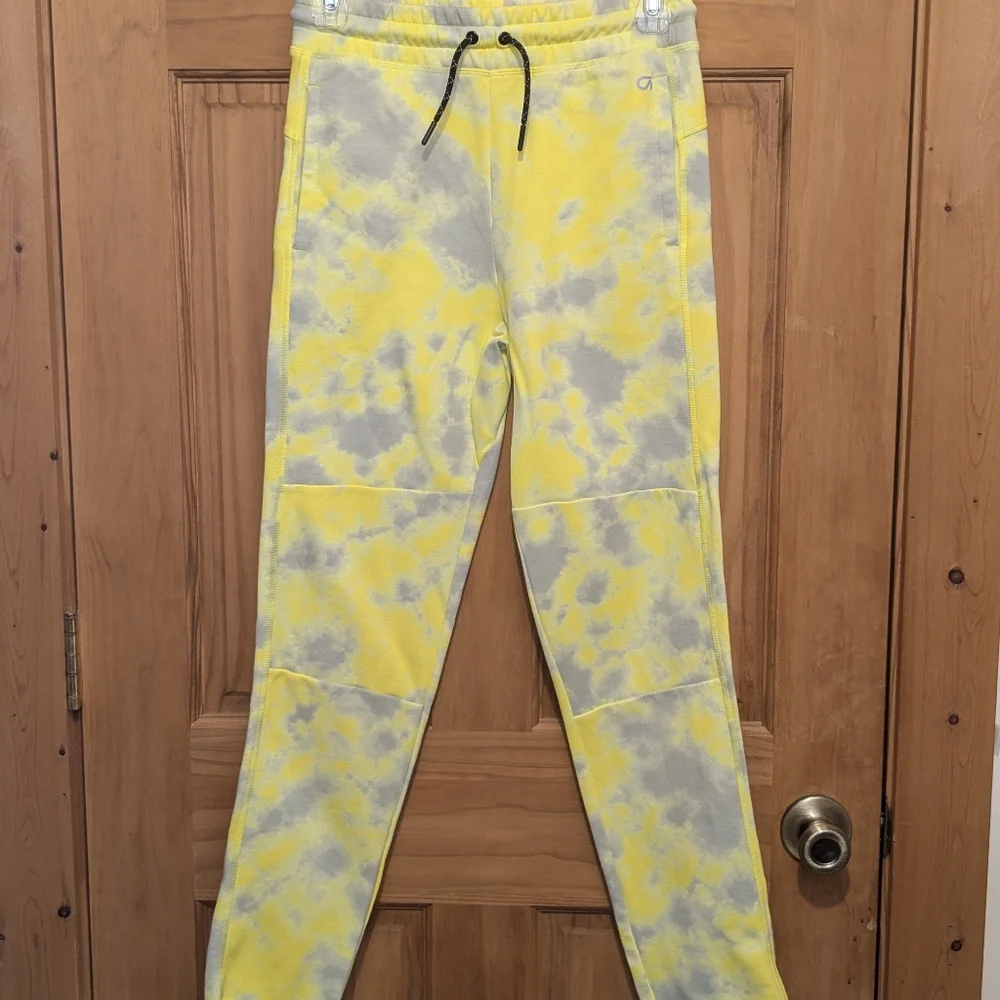 Gap Fit Tech Pants Leggings Girls XXL 2XL Yellow Tie Dye Pockets Yoga Workout